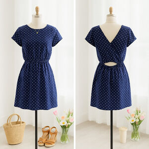 Madewell Silk Cross-Back Dress | Dots & Stars Print | Midnight Blue | Size 2